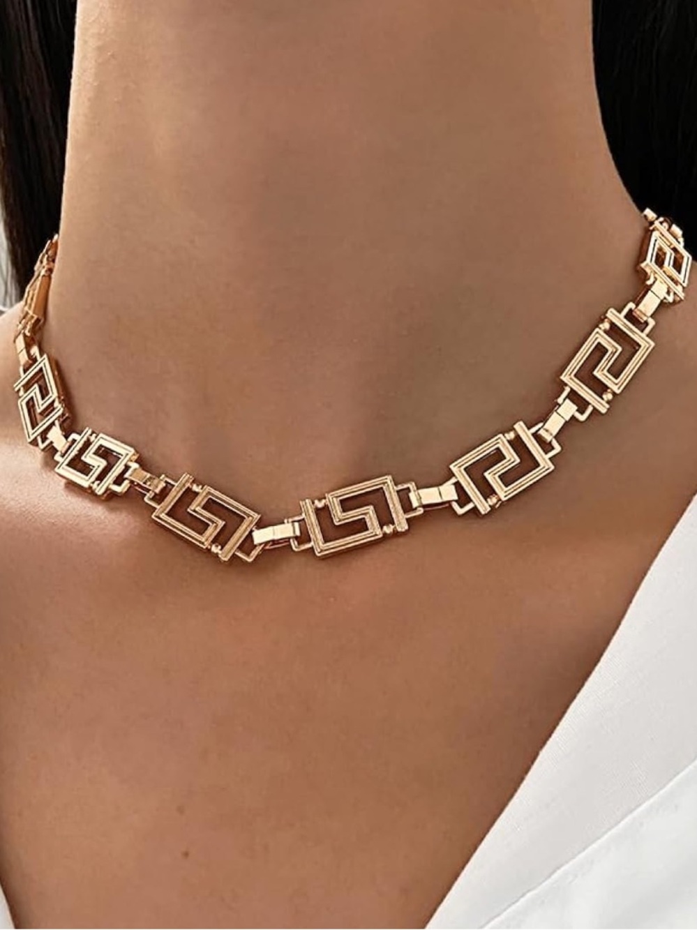 New  Gold color Geometric Link Necklace